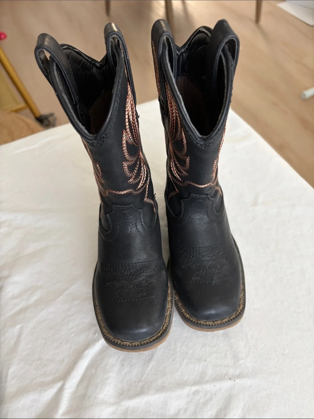 Kids Black Western Embroidered Pull-On Boots
